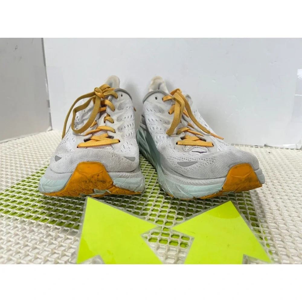 Hoka One One Clifton 8 Running Shoes Women's 9.5 White Blue Yellow 1119394 BDBW